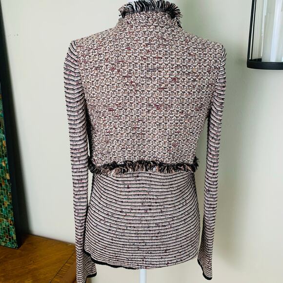White House Black Market Size XS Tweed Open Fringe Knit Cardigan Peach Black - Picture 8 of 12